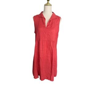 Terzo Millennio Coral Red Linen Sleeveless V-Neck Dress Made in Italy Size‎ Med